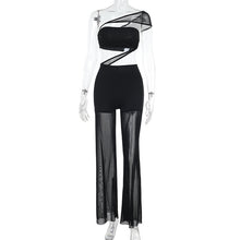 Load image into Gallery viewer, Womens Sexy Mesh Stitching Tube Top One Piece Wide Leg Pants Hollow Out Cutout - See Through
