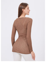 Load image into Gallery viewer, Womens Tight Sports Long Sleeved Round Neck Mid Length Sexy Slim Workout Clothes Internet Celebrity Quick Drying Clothes Yoga T-shirt Top
