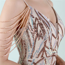 Load image into Gallery viewer, Sling Sequin Toast Dress Bride Long Appreciation Dinner Slim-Fit Fishtail Wedding Car Model Exhibition Dress
