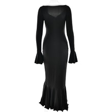 Load image into Gallery viewer, Sexy Sexy Solid Color Waist Tight Bell Sleeve Single Breasted Side Slit Dress
