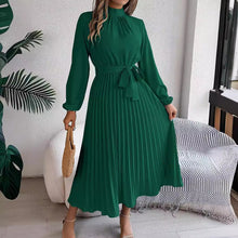 Load image into Gallery viewer, Womens Autumn Winter Elegant Stand Collar Long Sleeve Cinched Pleated Maxi Dress Small Dress
