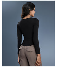 Load image into Gallery viewer, Womens Autumn Sports Top V neck Elastic Slim Fit Slimming Yoga Clothes with Chest Pad Workout Long Sleeve T shirt
