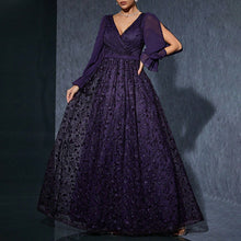 Load image into Gallery viewer, V neck Long Sleeved Dress Performance Host Elegant Evening Dress Slim Prom Dress
