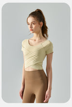 Load image into Gallery viewer, Yoga Clothing Top One Piece Sports T shirt with Chest Pad Slim Fit Thin Breathable Quick Drying Workout Top Women

