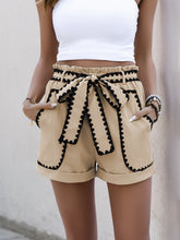 Load image into Gallery viewer, Womens Pocket Summer Clothing Lace up Casual Contrast Color Trim Shorts
