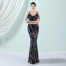 Load image into Gallery viewer, Sling Sequin Toast Dress Bride Long Appreciation Dinner Slim-Fit Fishtail Wedding Car Model Exhibition Dress
