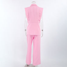 Load image into Gallery viewer, Womens Pink Gentle Sleeveless Collar Loose Fitting Waistcoat High Waist Pocket Wide Leg Pants Summer Casual Set
