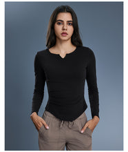 Load image into Gallery viewer, Womens Autumn Sports Top V neck Elastic Slim Fit Slimming Yoga Clothes with Chest Pad Workout Long Sleeve T shirt

