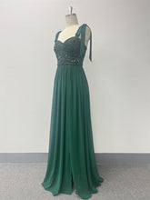 Load image into Gallery viewer, Sequined Stitching Chiffon High Slit Party Birthday Evening Gown Tied Strap Backless Prom a Swing Dress
