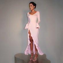Load image into Gallery viewer, Sexy Sexy Solid Color Waist Tight Bell Sleeve Single Breasted Side Slit Dress

