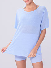 Load image into Gallery viewer, Womens Summer Bunchy Yarn Hollow Out Cutout Back -  Loose Yoga Blouse - Breathable Lightweight - Plus Size T shirt - Casual Sports Short Sleeve

