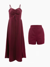 Load image into Gallery viewer, Women Suspenders Solid Color Cloak Dress Shorts Casual Two Piece Set
