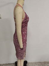 Load image into Gallery viewer, Sexy Low Cut Sequined Camouflage Tight Braces Dress
