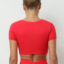 Load image into Gallery viewer, Yoga Short Sleeve Skinny V Neck Sports Short Sleeve T Shirt Top High Intensity Shockproof Quick Drying Running Fitness Clothes

