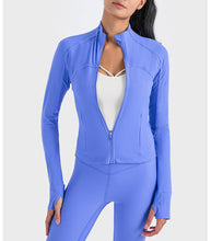 Load image into Gallery viewer, Vertical Rib High Elastic Tight Wicking Wet Yoga Jacket Sports Running Zipper Short Jacket
