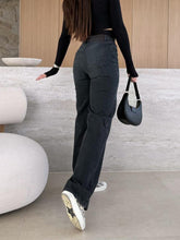 Load image into Gallery viewer, Women Micro Elastic Black Straight Denim Trousers
