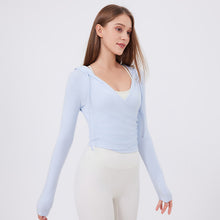 Load image into Gallery viewer, Womens Slim Fit Slimming Sweet Sexy Wear Workout Clothes Running Yoga Slimming Long Sleeves Quick Drying Exercise T Shirt Top
