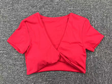Load image into Gallery viewer, Yoga Short Sleeve Skinny V Neck Sports Short Sleeve T Shirt Top High Intensity Shockproof Quick Drying Running Fitness Clothes
