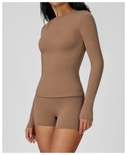 Load image into Gallery viewer, Sollinarry Brushed Long Sleeve Yoga Clothes round Neck Slim Fitness Clothes Outdoor Running Sport Long Sleeve T shirt
