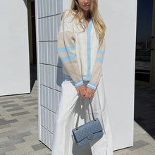 Load image into Gallery viewer, Womens Contrast Color Cardigan Loose Casual Autumn Winter Sweater Striped Simple Knitted Sweater Coat
