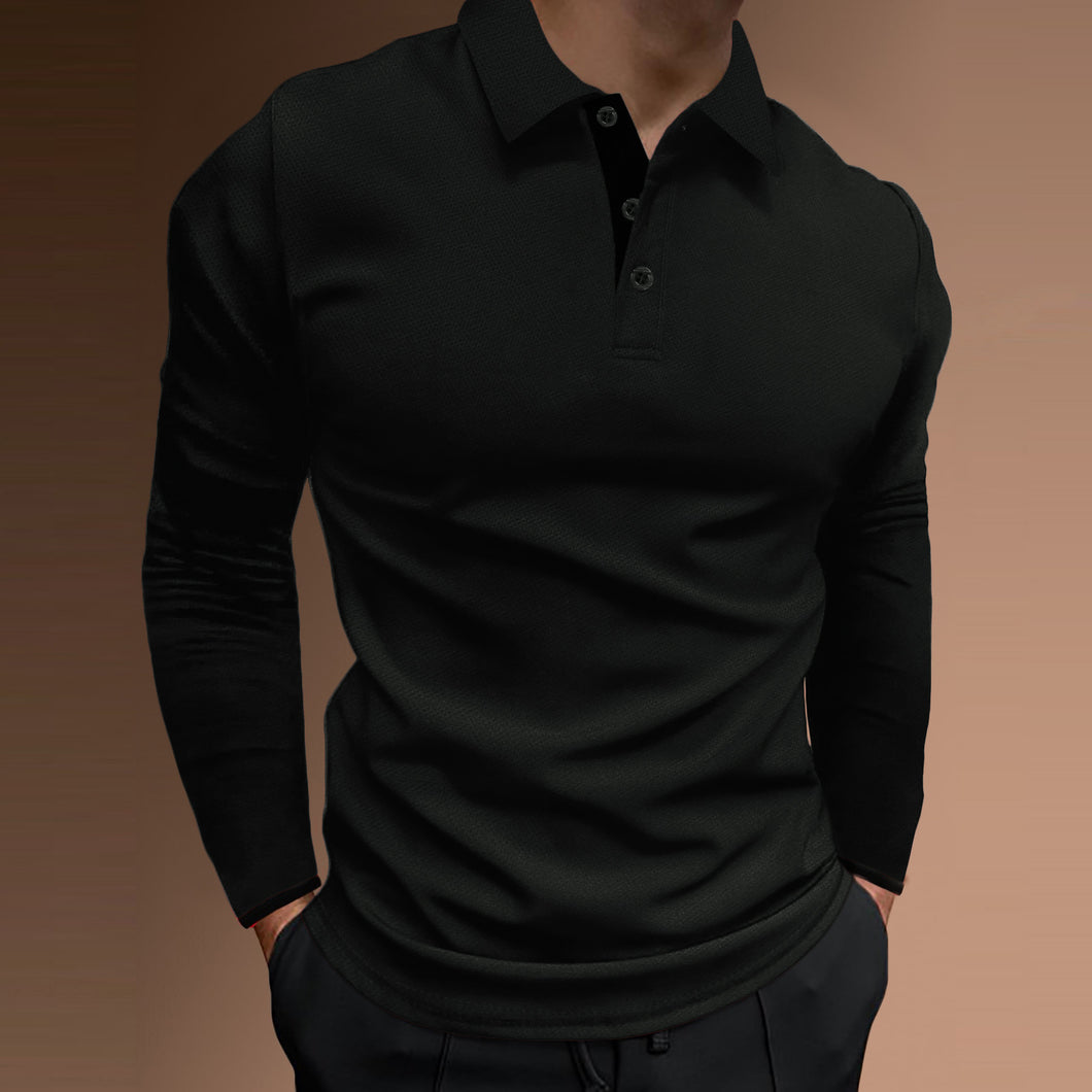 Mens Casual Sports Fitness Stand Collar Stretch Vertical Bar Long Sleeve Shirt