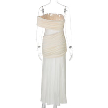 Load image into Gallery viewer, Women Clothing Summer off Neck Mesh Stitching Sexy Slim Fit Pleated Dress
