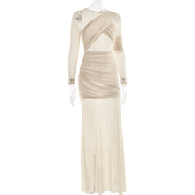Load image into Gallery viewer, Sexy Mesh See through Maxi Long Sleeve Sexy Pleated Slim Fit Dress
