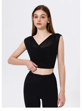 Load image into Gallery viewer, Womens Mesh False Two Pieces Sports Yoga Clothes Vest with Chest Pad Sexy Breathable Workout Bra T shirt Top
