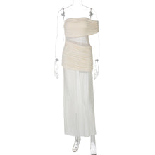 Load image into Gallery viewer, Women Clothing Summer off Neck Mesh Stitching Sexy Slim Fit Pleated Dress
