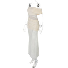 Load image into Gallery viewer, Women Clothing Summer off Neck Mesh Stitching Sexy Slim Fit Pleated Dress
