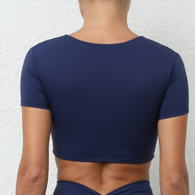 Load image into Gallery viewer, Yoga Short Sleeve Skinny V Neck Sports Short Sleeve T Shirt Top High Intensity Shockproof Quick Drying Running Fitness Clothes
