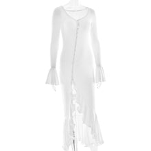 Load image into Gallery viewer, Sexy Sexy Solid Color Waist Tight Bell Sleeve Single Breasted Side Slit Dress
