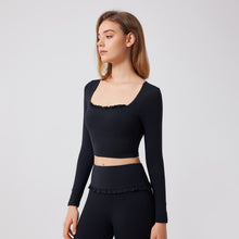 Load image into Gallery viewer, Autumn Winter Nude Feel Lace Yoga Clothes Long Sleeve Semi Fixed Cup Running Slim Sports Bra Breathable Workout Clothes Top
