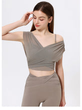 Load image into Gallery viewer, Womens Mesh False Two Pieces Sports Yoga Clothes Vest with Chest Pad Sexy Breathable Workout Bra T shirt Top
