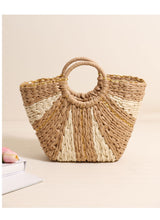 Load image into Gallery viewer, Pastoral Large Capacity Portable Straw-Weaved Bag Contrast Color Hand Carrying Straw Bag Woven Bag Vacation Beach Bag Vegetable Basket
