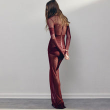 Load image into Gallery viewer, Sexy Mesh See through Maxi Long Sleeve Sexy Pleated Slim Fit Dress
