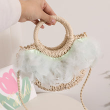 Load image into Gallery viewer, Fairy Feather Crossbody Straw Bag Cute Portable Semicircle Straw Bag Woven Bag Rattan Weave Bag Seaside Vacation Beach Bag
