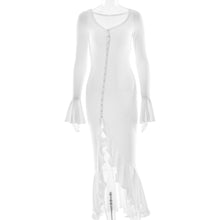 Load image into Gallery viewer, Sexy Sexy Solid Color Waist Tight Bell Sleeve Single Breasted Side Slit Dress
