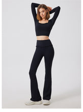 Load image into Gallery viewer, Autumn Winter Nude Feel Lace Yoga Clothes Long Sleeve Semi Fixed Cup Running Slim Sports Bra Breathable Workout Clothes Top
