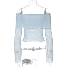 Load image into Gallery viewer, Womens Clothing Summer Sexy off Neck Lace Waist Sheer Long Sleeve Top

