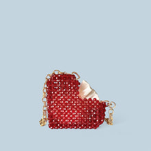 Load image into Gallery viewer, Red Love Heart Beaded Bag Hand Woven Bag Red Beads Bag Crossbody Shoulder Bag Finished Bag

