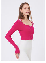Load image into Gallery viewer, Womens Sports Tight Buttons Slimming Yoga Clothes Threaded Long Sleeve Internet Celebrity Running Fitness Clothes Cardigan Top
