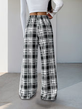 Load image into Gallery viewer, Womens Elastic Black White Lattice Pattern Trousers Trousers Casual Plaid Stitching Wide Leg Pants
