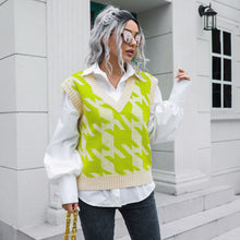 Load image into Gallery viewer, Womens Houndstooth V-neck Outer Wear Inner Wear Autumn Winter Knitwear Sweater Vest
