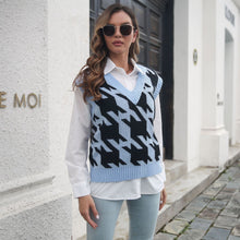 Load image into Gallery viewer, Womens Houndstooth V-neck Outer Wear Inner Wear Autumn Winter Knitwear Sweater Vest
