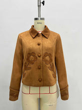 Load image into Gallery viewer, Elegant Retro Suede Floral Embellished Collared Short Coat
