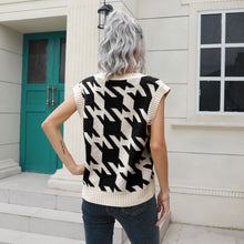 Load image into Gallery viewer, Womens Houndstooth V-neck Outer Wear Inner Wear Autumn Winter Knitwear Sweater Vest
