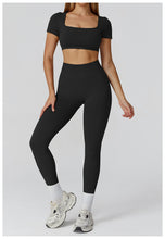 Load image into Gallery viewer, Autumn Winter Seamless Yoga Clothes for Women Hollow Out Cutout-out Beauty Back Slim Fit Yoga Short Sleeve Outdoor Running Top
