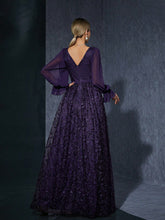 Load image into Gallery viewer, V neck Long Sleeved Dress Performance Host Elegant Evening Dress Slim Prom Dress
