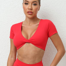 Load image into Gallery viewer, Yoga Short Sleeve Skinny V Neck Sports Short Sleeve T Shirt Top High Intensity Shockproof Quick Drying Running Fitness Clothes
